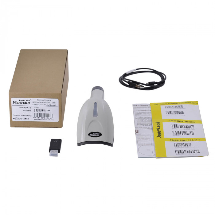 Беспроводной сканер штрих-кода MERTECH CL-2310 BLE Dongle P2D USB White