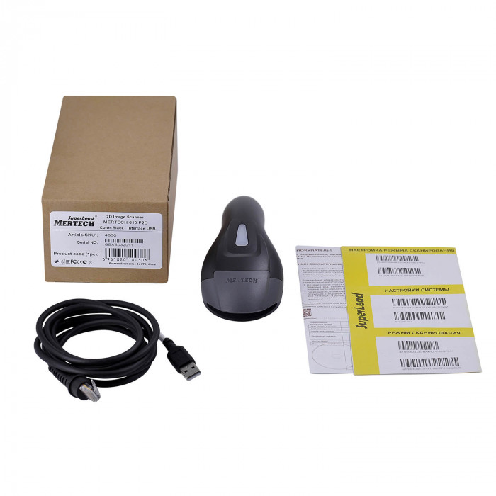 Проводной сканер штрих-кода MERTECH 610 P2D SuperLead USB Black