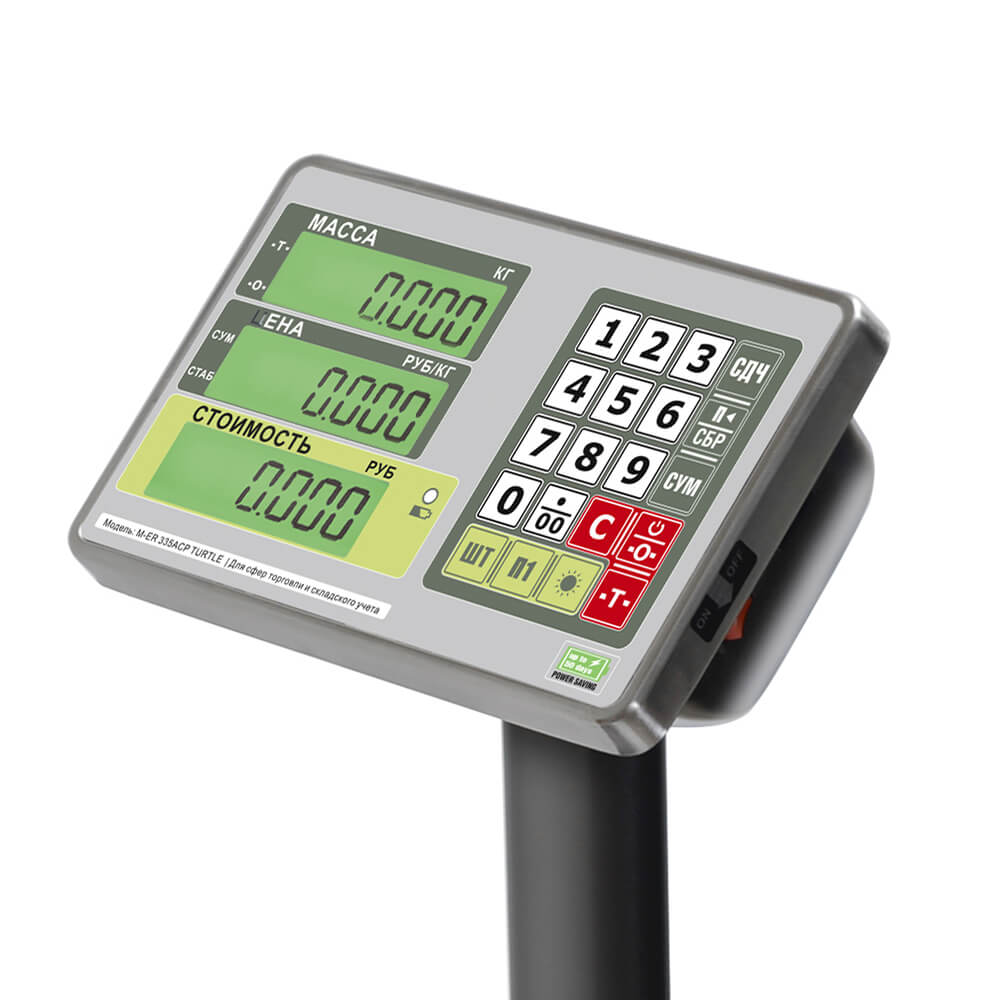 Торговые напольные весы M-ER 335 ACPU-60.10/20 "TURTLE" с расчетом стоимости товара LCD